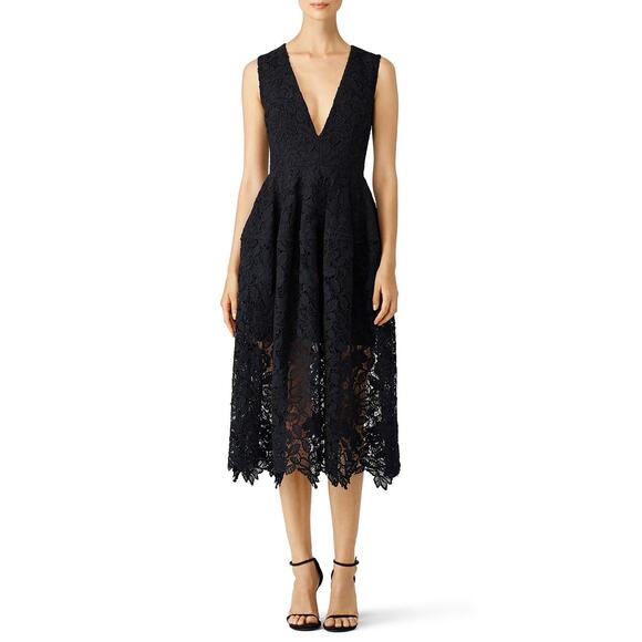 Nicholas Black Mosaic Lace Ball Sleeveless V-Neck Midi Dress Size 8 - Picture 1 of 15